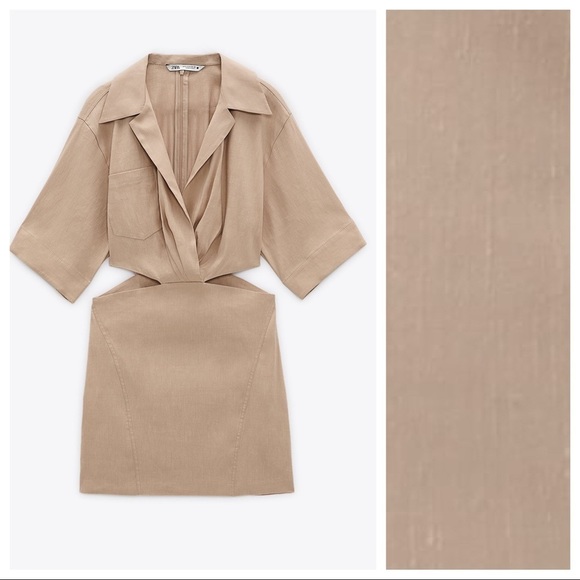 🌹NWT. Zara Sand Cut-out Mini Dress. Size M. - Picture 7 of 10